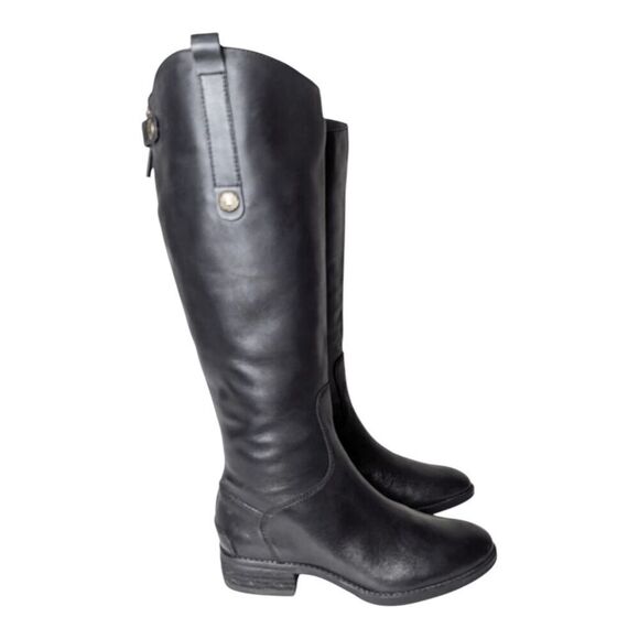 NWOB SAM EDELMAN Penny Black Leather Riding Boot Size 5.5M - Picture 2 of 9